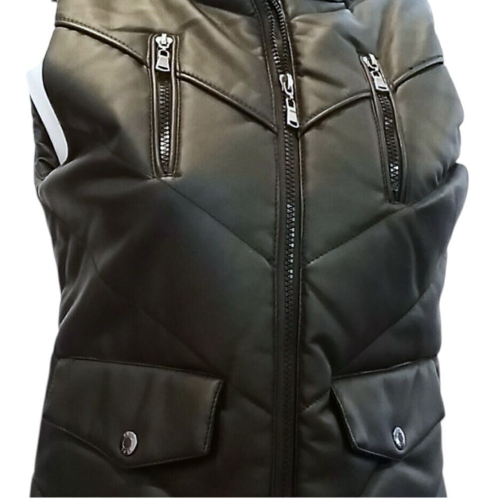 Yaso Black Faux Leather Puffer Vest Size Large - Picture 4 of 15